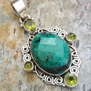 Faceted Tibetan Turquoise Silver Pendant